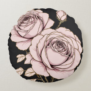 Blush Pink Rose Floral Round Pillow