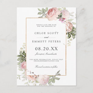Blush Pink Rose Floral Save The Date Postcard