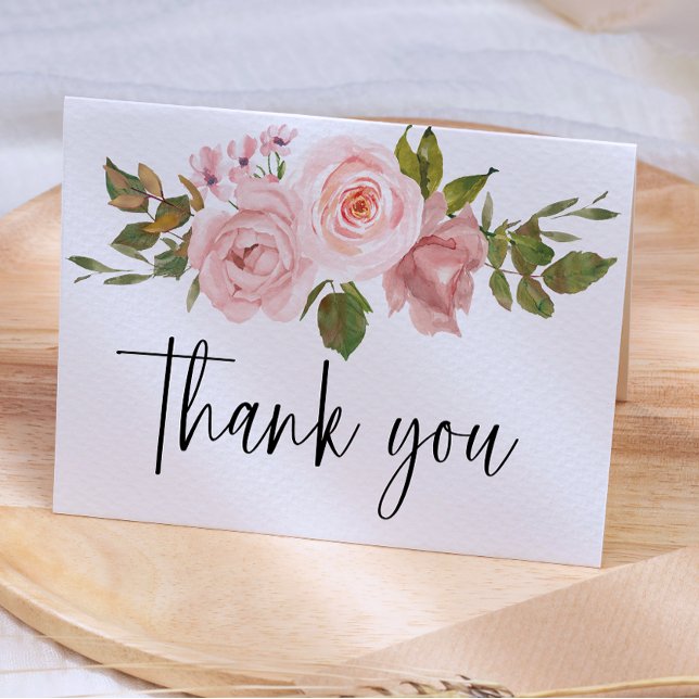 Blush Pink Rose Floral  Thank You Card (Creator Uploaded)