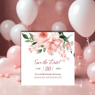 Blush Pink Rose Floral Watercolor Bridal Shower Save The Date