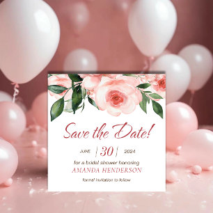 Blush Pink Rose Floral Watercolor Bridal Shower Save The Date