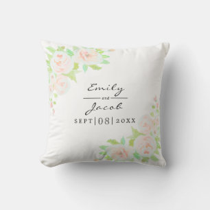 Blush Pink Rose Floral Watercolor Wedding Cushion