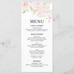 Blush Pink Rose Floral Watercolor Wedding Menu
