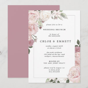 Blush Pink Rose Floral Wedding Brunch Invitation