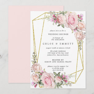 Blush Pink Rose Floral Wedding Brunch Invitation