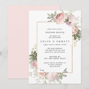 Blush Pink Rose Floral Wedding Brunch Invitation