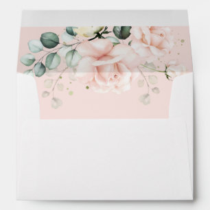 Blush Pink Rose Floral Wedding Envelope