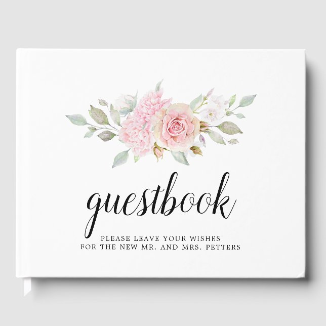Blush Pink Rose Floral Wedding Guest Book (Front)