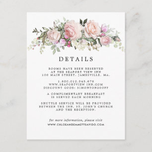 Blush Pink Rose Floral Wedding Guest Details Enclosure Card