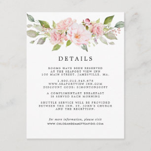 Blush Pink Rose Floral Wedding Guest Details Enclosure Card