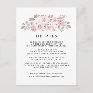 Blush Pink Rose Floral Wedding Guest Details Enclosure Card