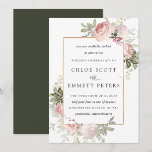 Blush Pink Rose Floral Wedding Invitation