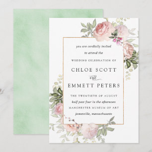 Blush Pink Rose Floral Wedding Invitation