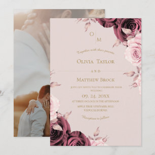 Blush Pink Rose Floral Wedding Invitation