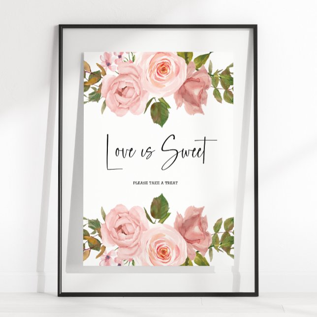 Blush Pink Rose Floral Wedding Love Is Sweet Favou Poster (Creator Uploaded)