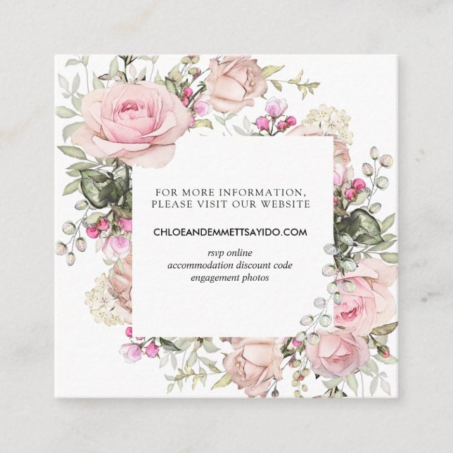 Blush Pink Rose Floral Wedding Website Enclosure Card (Front)