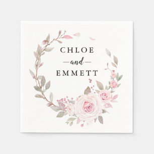 Blush Pink Rose Floral Wreath Napkin