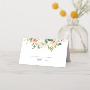 Blush Pink Rose Florals Modern Botanical Wedding Place Card