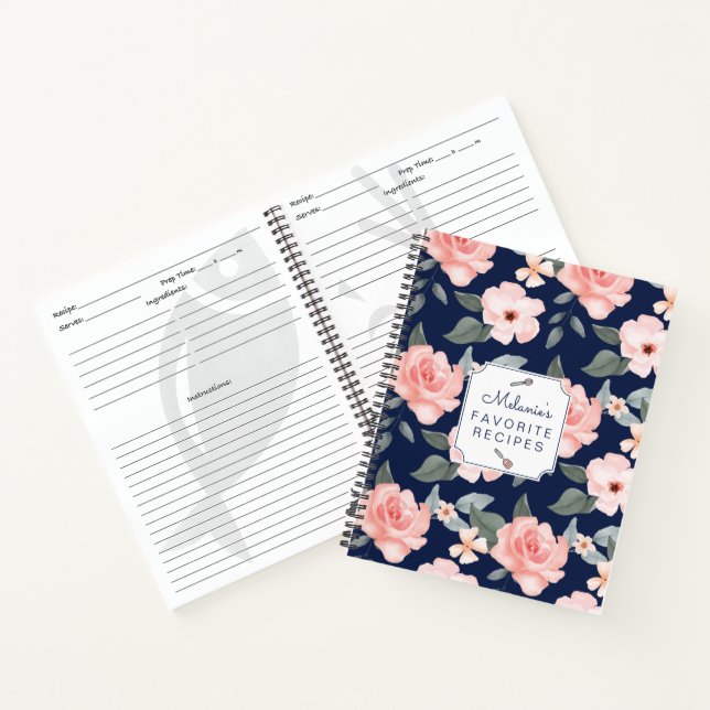 Blush Pink Rose Florals & Sage Leaf Foliage Recipe Notebook (Inside)