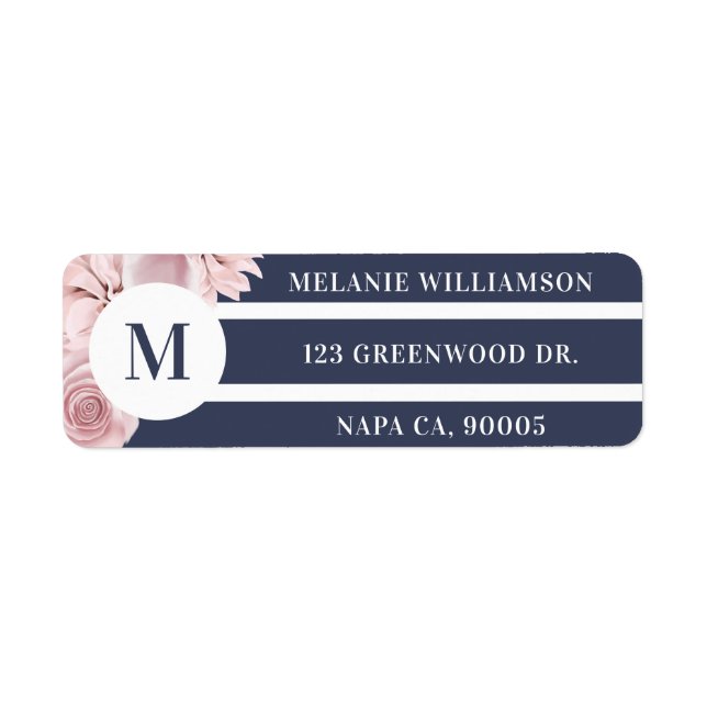 Blush Pink Rose Florals With White & Navy Stripes (Front)
