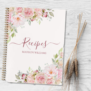 Blush Pink Rose Flower Floral Family Cook Recipe Notebook