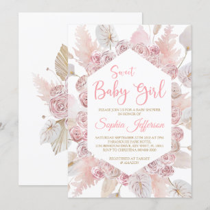 Blush Pink Rose Flowers Baby Shower Invitation