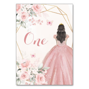 Blush Pink Rose Geometric Girl Sweet 16th Birthday Table Number