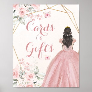 Blush Pink Rose Geometric Quinceañera Cards Gifts Poster