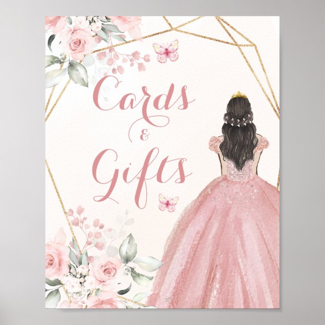 Blush Pink Rose Geometric Quinceañera Cards Gifts Poster (Front)