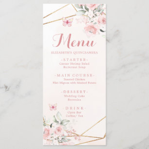 Blush Pink Rose Geometric Sweet Sixteen Birthday Menu