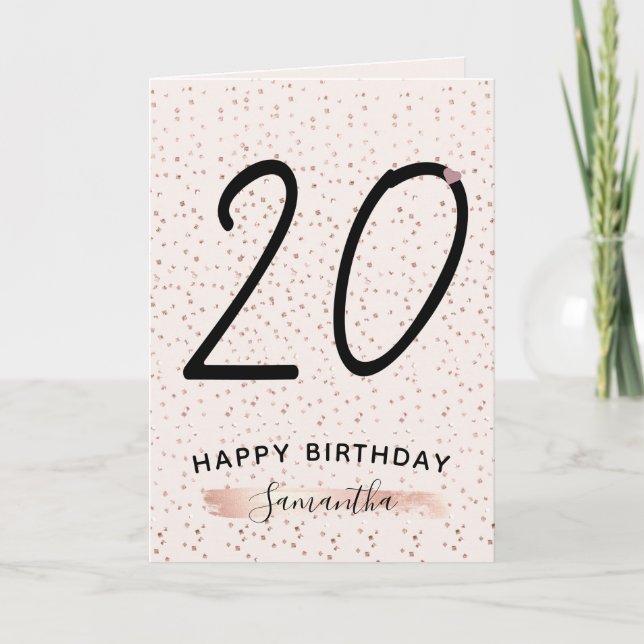 Blush Pink & Rose Gold 20 Birthday Card (Front)