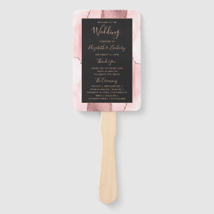 Blush Pink Rose Gold Agate Dark Wedding Program Hand Fan