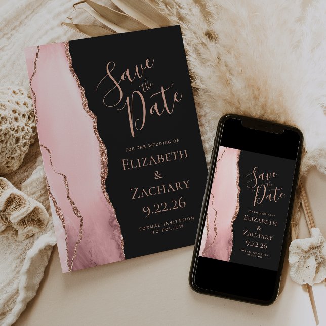 Blush Pink Rose Gold Agate Save the Date Card (Creator Uploaded)