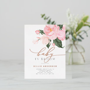 Blush Pink Rose Gold Baby in Bloom Shower Girl Foil Invitation Postcard