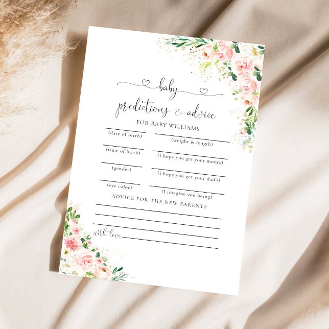 Blush Pink Rose Gold Baby Shower Predictions Card (Creator Uploaded)