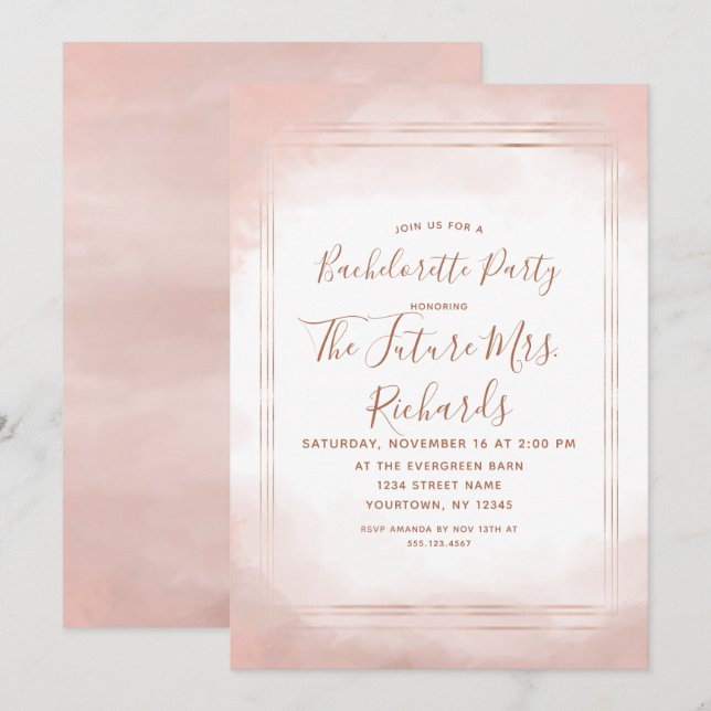 Blush Pink Rose Gold Bachelorette Party Invitation (Front/Back)
