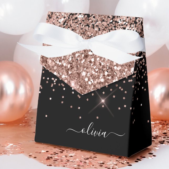 Blush Pink Rose Gold Black Glitter Monogram Name Favour Box (Creator Uploaded)