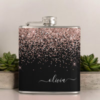 Blush Pink Rose Gold Black Glitter Monogram Name