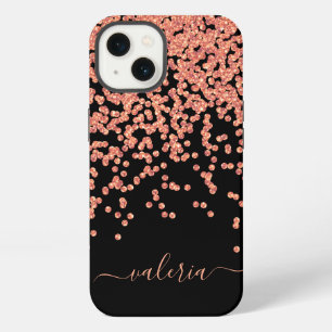 Blush Pink Rose Gold Black Glitter Monogram Name iPhone 13 Case