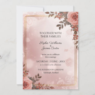 Blush Pink Rose Gold Border Wedding Invitation