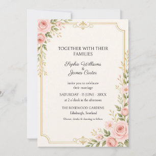 Blush Pink Rose Gold Botanical Wedding Invitation