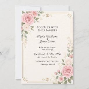 Blush Pink Rose Gold Botanical Wedding Invitation