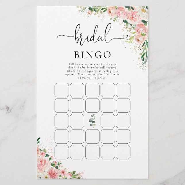 Blush Pink Rose Gold Bridal Shower Bingo (Front)
