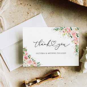 Blush Pink Rose Gold Bridal Shower Flat Thank You Card