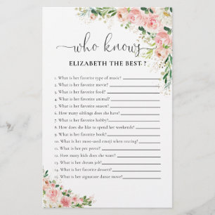 Blush Pink Rose Gold Bridal Shower Game