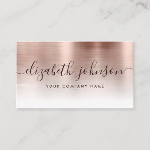 Blush Pink Rose Gold Brushed Metal Stylish Script Business Card