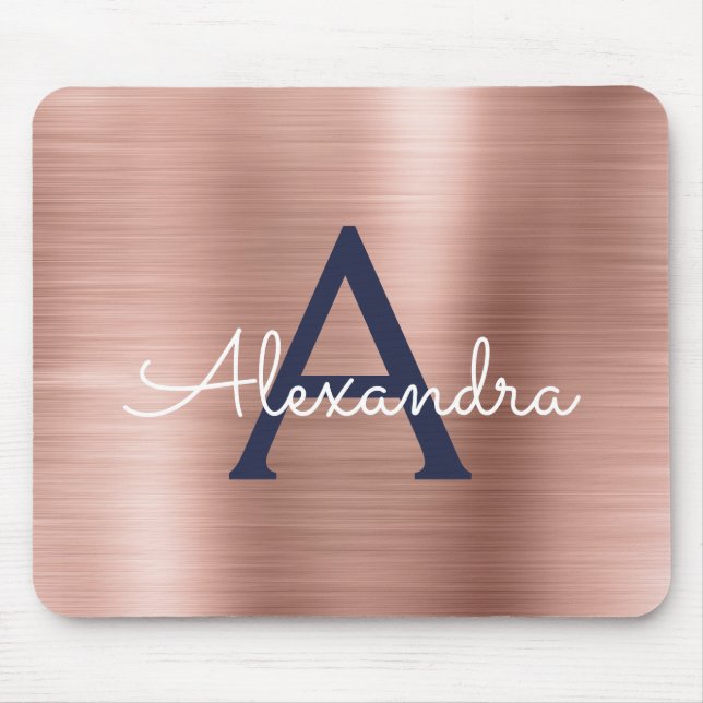 Blush Pink Rose Gold Burgundy Foil Monogram Name Mouse Mat (Front)