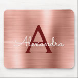 Blush Pink Rose Gold Burgundy Foil Monogram Name Mouse Mat<br><div class="desc">Rose Gold - Blush Pink and Burgundy Faux Brushed Metal Monogram Name Monogram Mousepad. This Mousepad can be customised to include your first name and is great for going back to school or birthday or holiday Christmas gift.</div>