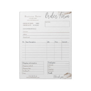 Blush Pink Rose Gold Business Order Form Notepad