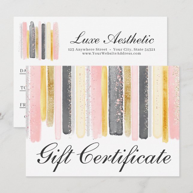Blush Pink & Rose Gold Chic Gift Certificate Card (Front/Back)
